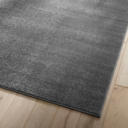 Kurzflor Teppich Designer | Flauschiger Flachflor fürs Wohnzimmer, Esszimmer, Schlafzimmer oder Kinderzimmer | Dunkel Grau
